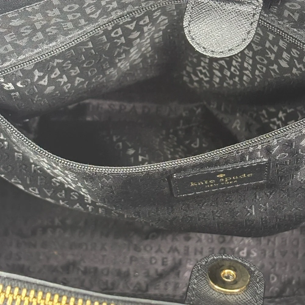 Kate Spade Black Saffiano Leather Zip Top Structured Tote Bag